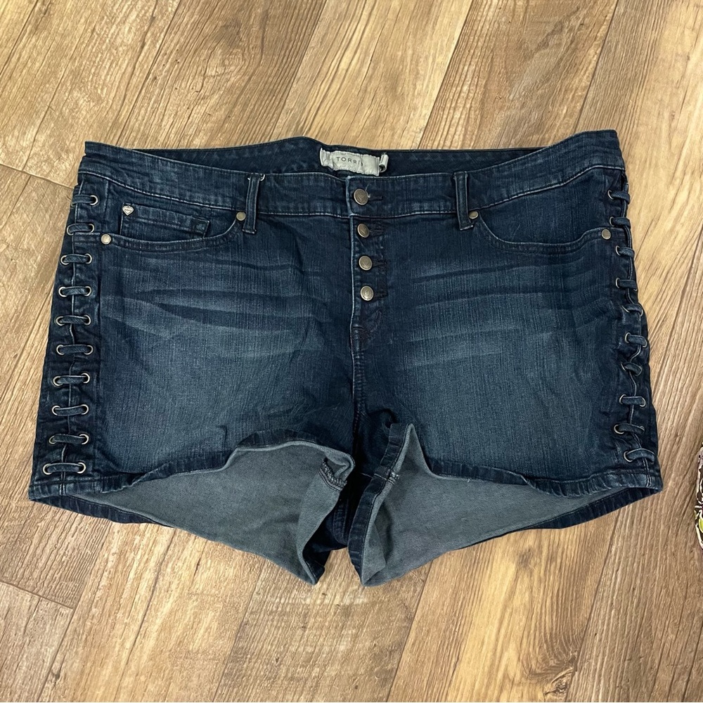 Torrid Dark Blue Lace-Up Denim Shorts